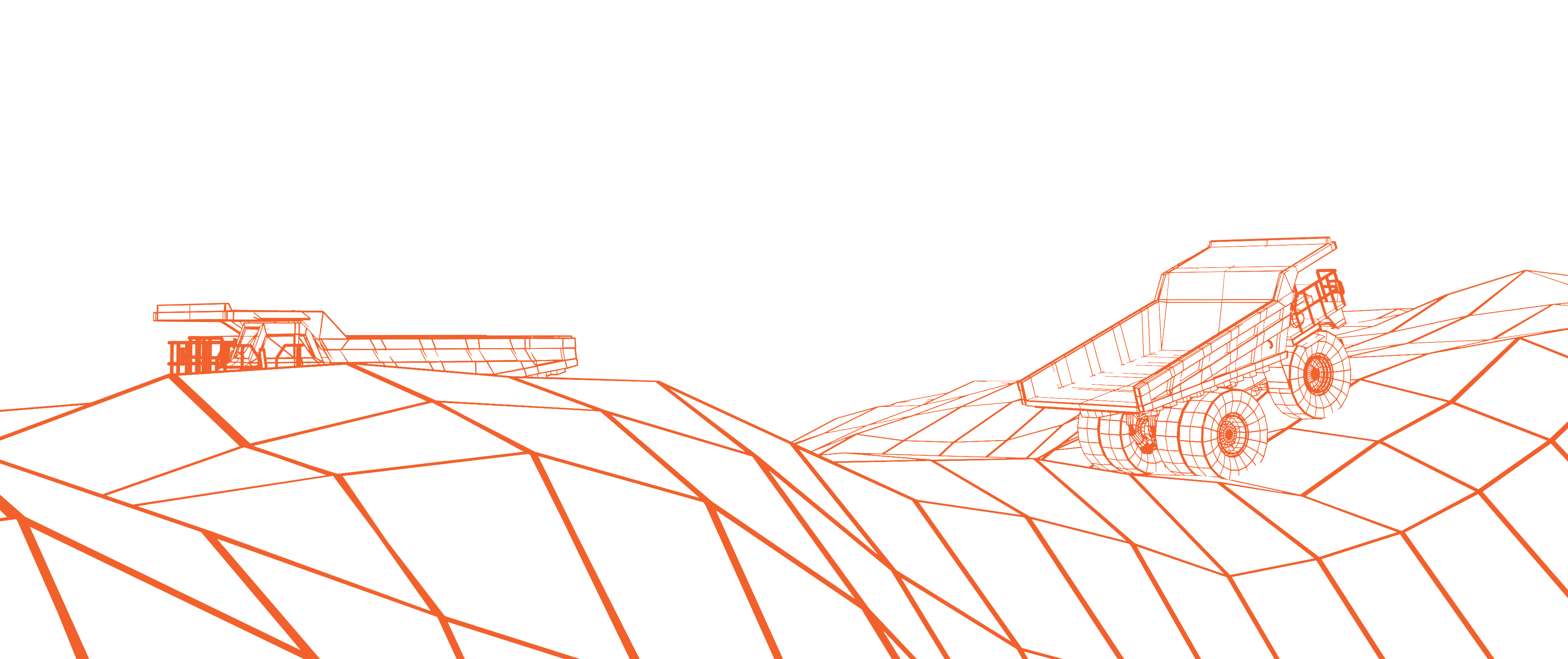 Orange wireframe of an open-pit mine